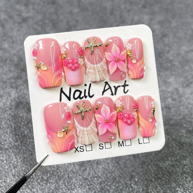 Qsezeny Künstliche Nägel, rosa, quadratisch, glänzend, Damen, 10 Stück - Bild 1