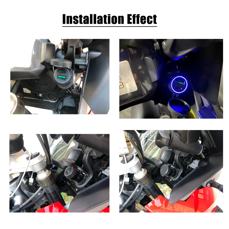 RVICHMOTO Motorrad Schnellladegerät USB Typ-C QC 3.0 Power Adapter in Schwarz-Rot für BMW R1100RT R1250GS R1200GS GS1200 ADV LC - Bild 3