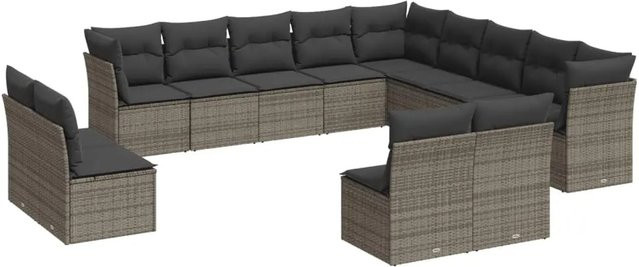 vidaXL 13-tlg. Garten-Sofagarnitur in U-Form aus grauem Poly-Rattan mit Kissen und Stauraum - Bild 1