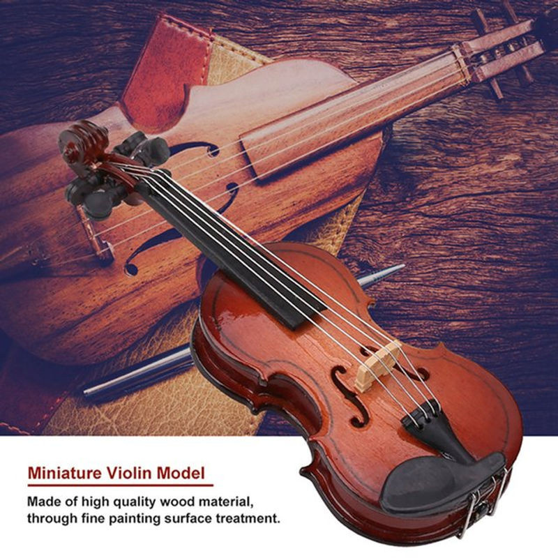 Qiilu Miniatur-Geigenmodell aus Holz in Braun mit Ständer und Gehäuse als Puppenhaus-Zubehör und dekoratives Musikinstrumentenmodell - Bild 1