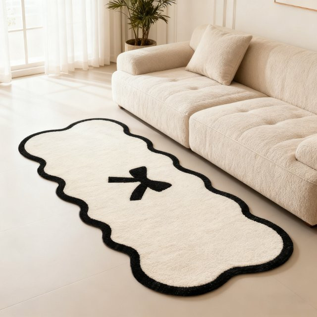 VIKAMA Minimalistischer Schleifenteppich in Weiß, weicher Faux Fur Bodenmatte für Wohnzimmer und Kinderzimmer - Bild 1
