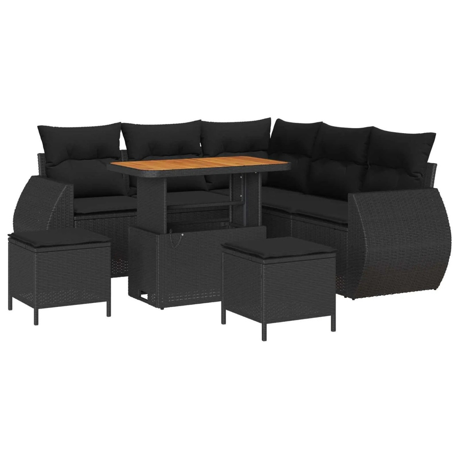 vidaXL Gartensofa-Set in L-Form mit 8 Kissen, Schwarz, Poly-Rattan und Metallgestell - Bild 2