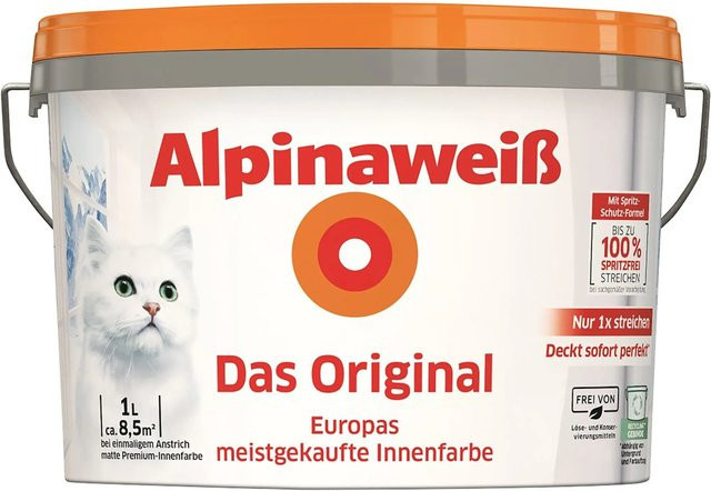 Alpina Putzfarbe Weiß Matt 1 Liter - Bild 1