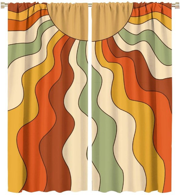 Bunte Regenbogen-Schlafzimmergardinen Set aus 2 semi-transparenten Vorhängen mit Ösen, Mehrfarbig, B: 55 cm, H: 120 cm - Bild 1