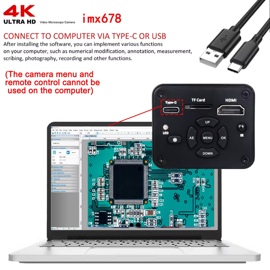 YIZHAN 4K Industriemikroskop-Kamera-Set für Lötarbeiten mit IMX678 Sensor, digitales elektronisches Mikroskop mit 215-fachem Zoom und Objektträgerhalterung in Schwarz - Bild 4