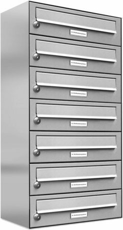 AL Briefkasten für 7 Parteien, Briefkasten-System aus Stahl, silberfarben, B/H/T: 38,5 x 80,5 x 27,5 cm - Bild 1
