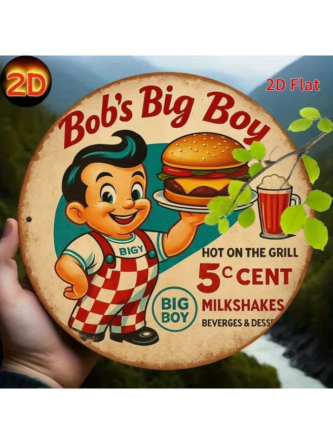 Bob's Big Boy Vintage Retro Burger Diner Wandkunst Metallblechschild rund Durchmesser: 20 cm - Bild 4