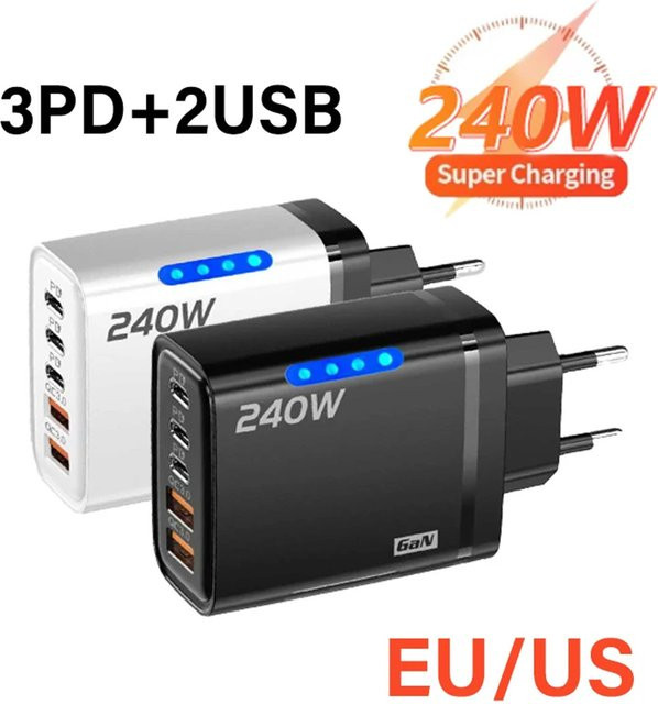 WALKESEN 240 W USB C PD Ladegerät mit 5 Ports und Quick Charge 3.0 in Schwarz - Bild 1