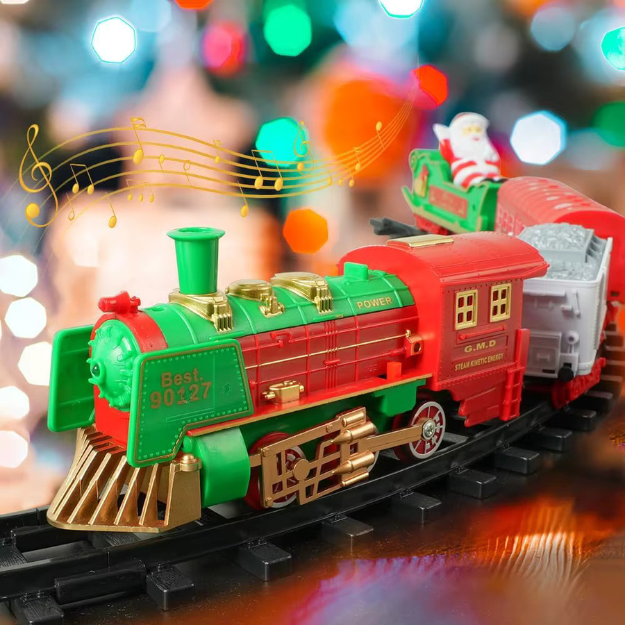 VATOS Weihnachtszug Spielzeug mit Musik und Licht als bunte Weihnachtsbaum-Dekoration für Kinder - Bild 4