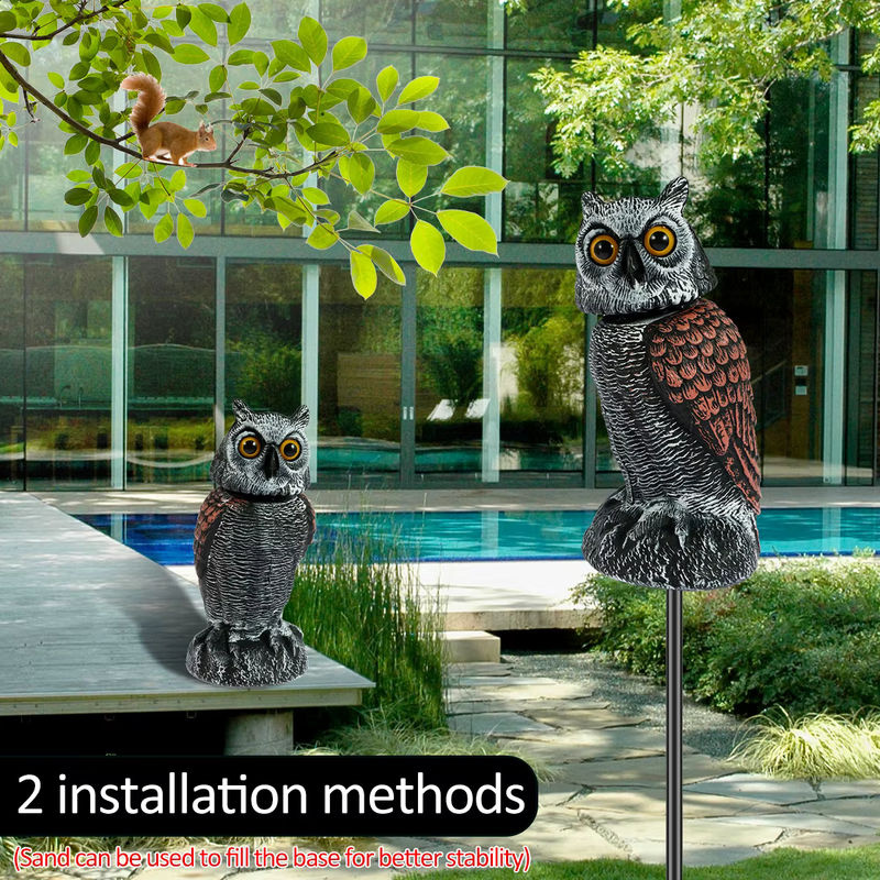 Lockvogel Eule aus Kunststoff und Ton mit 360 Grad rotierendem Kopf als Vogelscheuche für den Garten und Außenbereich - Bild 5