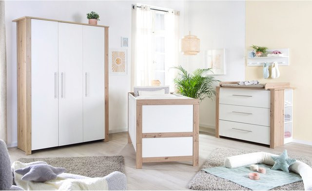 Roba 3-tlg. Babyzimmer Malo in Weiss mit Eichen-Optik - Bild 1