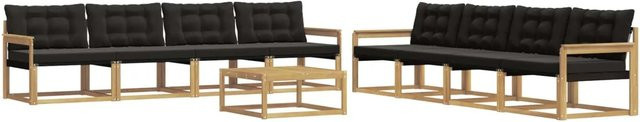 vidaXL Outdoor-Sofagarnitur 9-teilig aus Akazienholz und Textilene in Weiß-Schwarz mit Sitz- und Rückenkissen, B/T/H: 79 x 79 x 37 cm - Bild 1