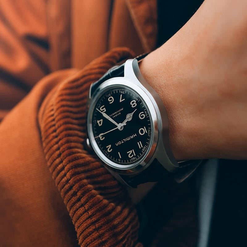 Hamilton Herrenuhr Khaki Field Murph, Automatik, Edelstahl, Leder, 42 mm, Schwarz - Bild 4