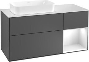V&B Waschtischunterschrank Finion mit Wandbeleuchtung in Weiß und Grau lackiert, B: 120 cm, T: 60 cm, H: 60 cm - Bild 1