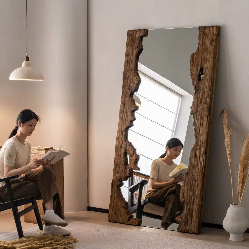 MLG Ganzkörperspiegel aus Holz im Mid-Century-Stil, freistehender Standspiegel in Braun, Rechteckig, H x B x T: 160 x 90 x 160 cm - Bild 3