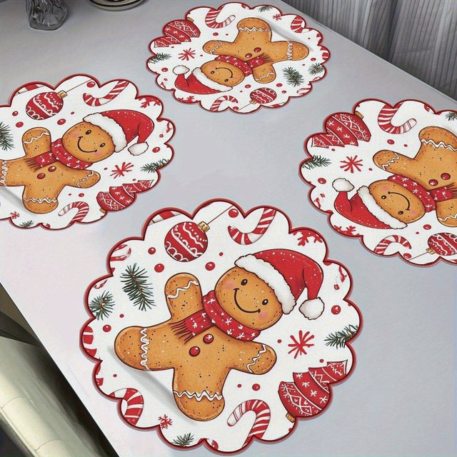 VIKAMA 4-teiliges Weihnachts-Tischset Lebkuchenmann mit gewelltem Rand, buntes PVC-Design für die Weihnachtsdekoration - Bild 1