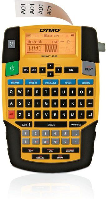 Rhino 4200 Etikettendrucker mit Qwerty EU Tastatur und gelben Rhino-Bändern in 6mm, 9mm, 12mm und 19mm - Bild 1