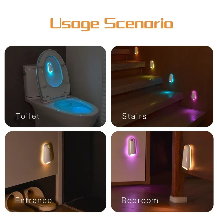 LINYILIGHT RGB LED Nachtlicht mit Bewegungsmelder, wiederaufladbare Stufenbeleuchtung mit Typ C Anschluss für WC, Badezimmer, Flur und Treppen, Multicolor und Weiß - Bild 4