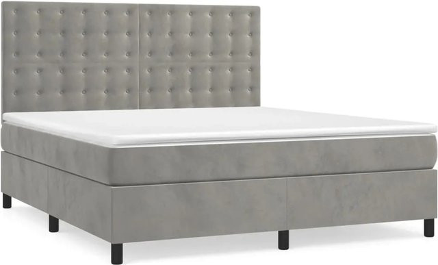 vidaXL Boxspringbett mit Matratze aus Samt in Hellgrau, B/T/H: 180 x 200 x 118 cm - Bild 1
