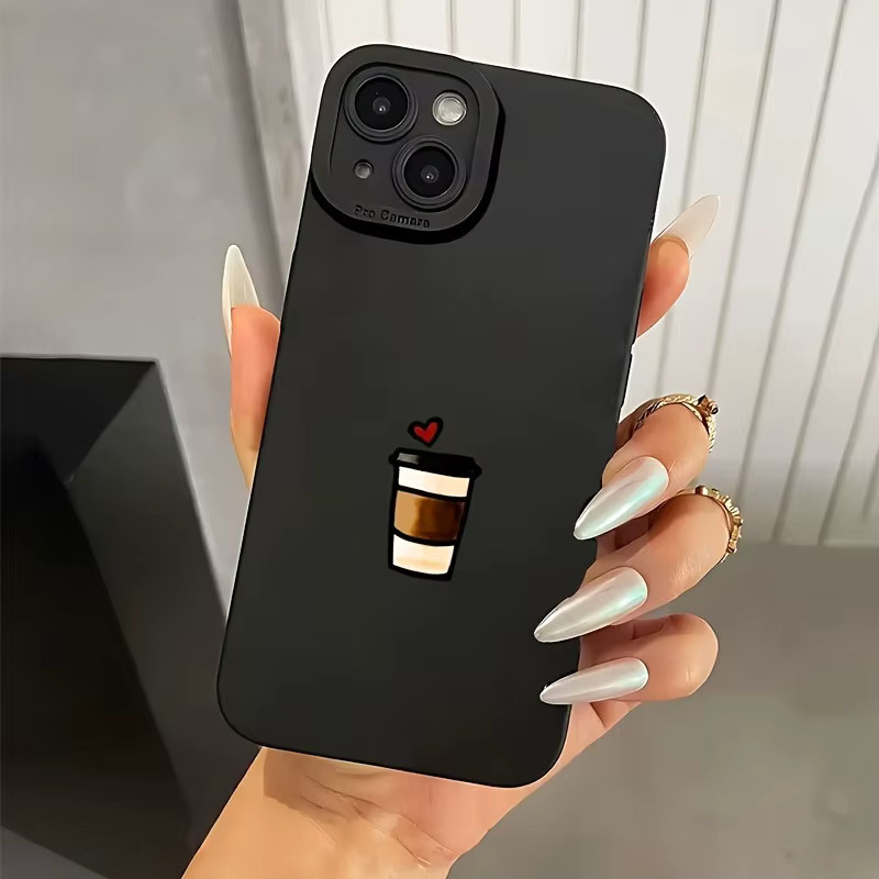 Handyhülle mit Kaffee-Herz-Muster aus TPU für Apple iPhone Modelle in Schwarz - Bild 2