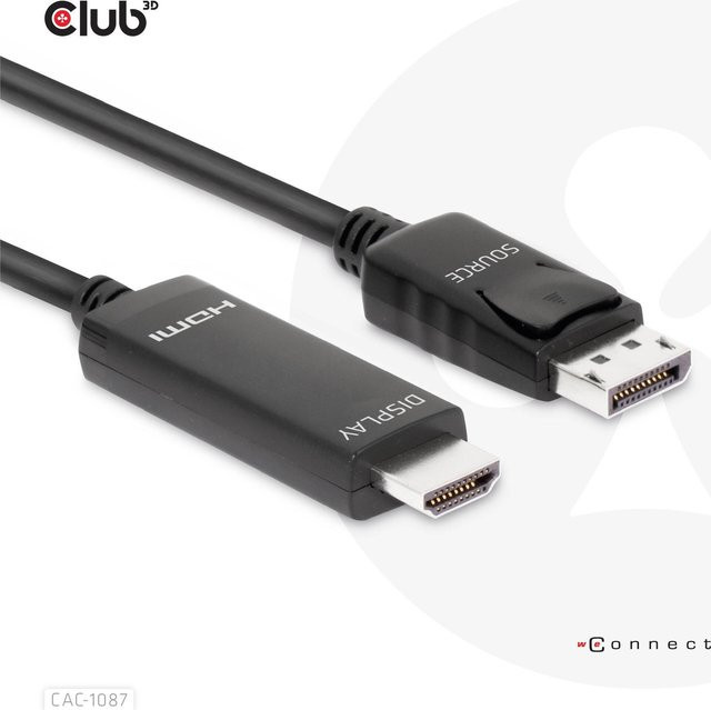 Club3D DisplayPort auf HDMI Adapterkabel Schwarz CAC-1087 mit Unterstützung für 8K 60 Hz, 4K 120 Hz und Dynamic HDR10, Länge: 3,0 m - Bild 2