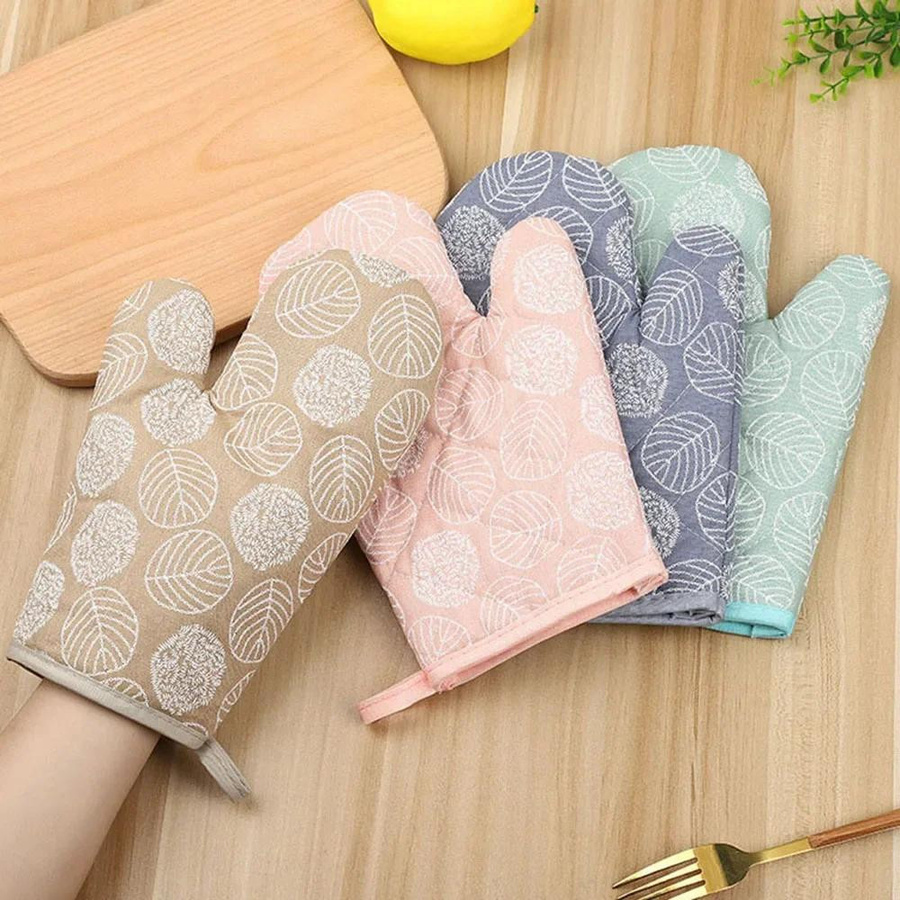 2er-Set Hitzebeständige Küchenhandschuhe aus Baumwolle und Polyester für Mikrowelle und Backofen mit Print - Bild 1