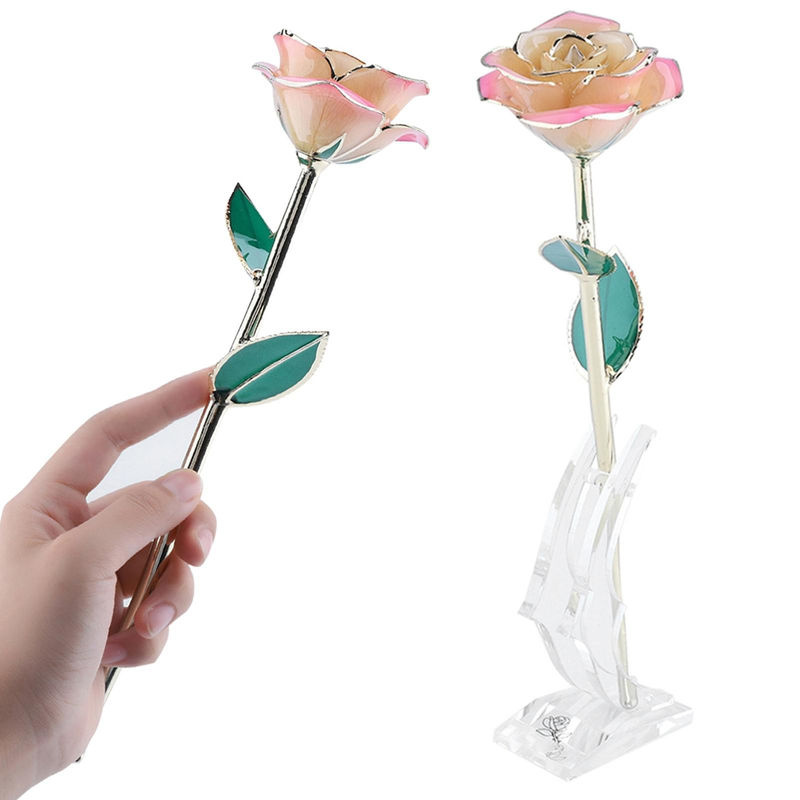 Tooarts Dekoration Rose aus 24K Gold mit Kunstharz und Metall in Rosa und Grün - Bild 3