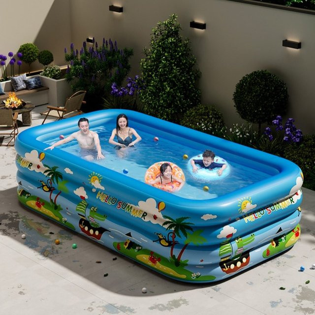 Aufblasbarer Außenpool aus langlebigem PVC in Blau, rechteckiges Design für den Garten und Familienfeiern - Bild 1
