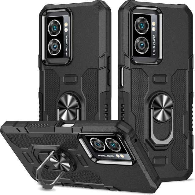 Stoßfeste Magnet-Ring Schutzhülle für OPPO Reno 6 Lite, A77S, A74, A57S, A55, A54, A53 4G/5G, F19, F9 in Schwarz - Bild 1