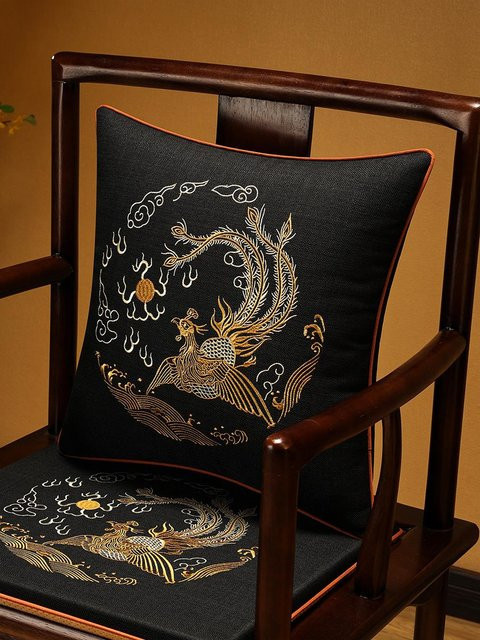 Veemi Home Leinen Kissenbezug mit Vögel-Stickerei in Schwarz, Orientalischer Luxus, B/H: 60 x 40 cm - Bild 1