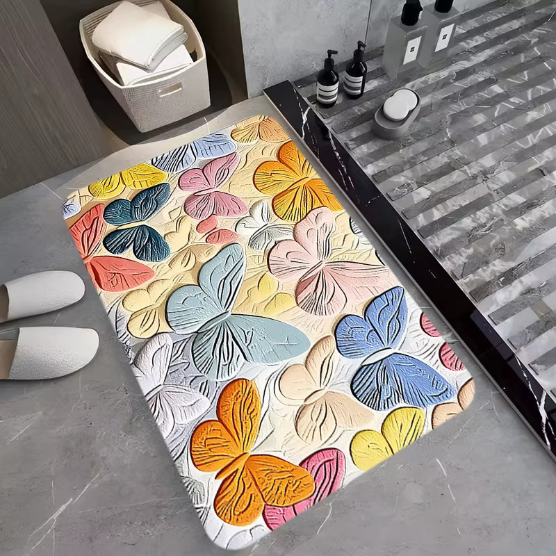 VIKAMA Badezimmermatte mit buntem Schmetterlings-Design, rutschfester und saugfähiger Badteppich in Mehrfarbig - Bild 2