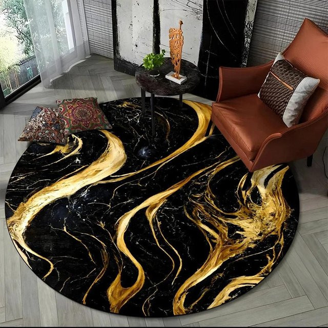 Karpetti Runder Teppich mit 3D Luxus Marmor Druck, Abstrakt Geometrisches Design, Rutschfest und Waschbar, Multicolour, Durchmesser: 40 cm - Bild 1