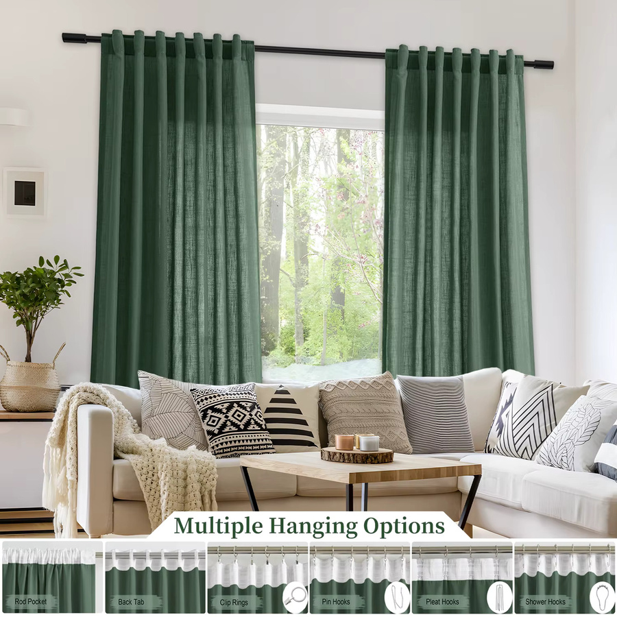 2 Stück JCyh Rainbow Decor Transparente Vorhänge in Leinenoptik, Grüner Tüll für Wohnzimmer und Kinderzimmer, B/H: 132 x 160 cm - Bild 3