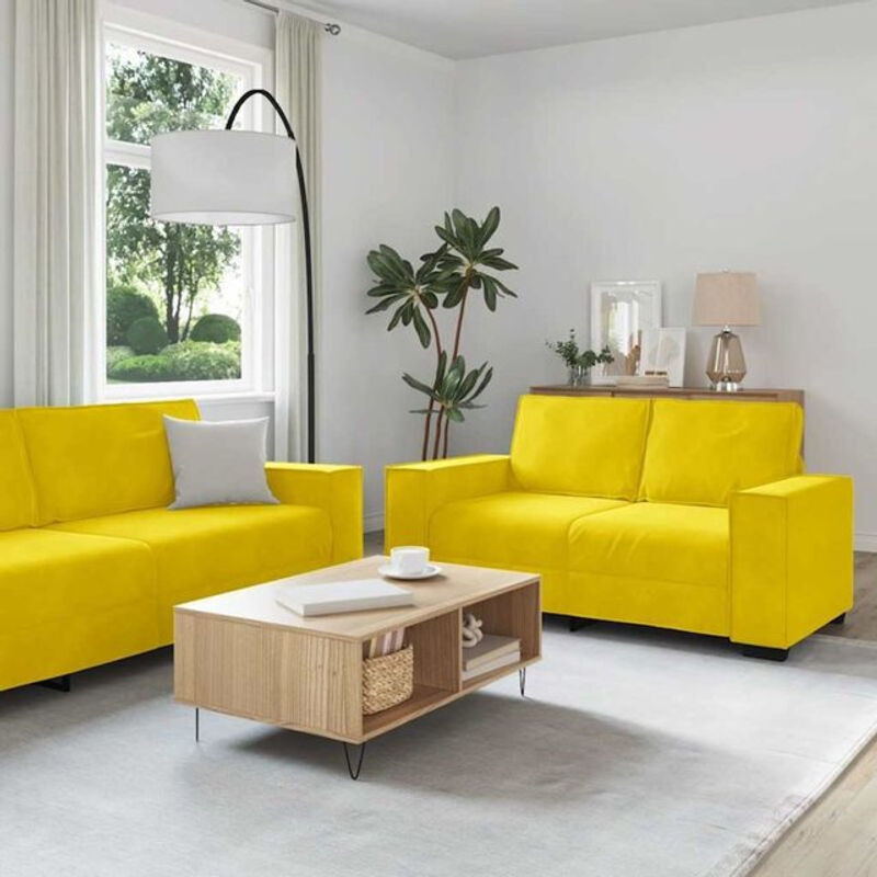 2-tlg. Schlafsofa-Garnitur Vidaxl aus Samt in Gelb mit Kissen im modernen Design - Bild 1