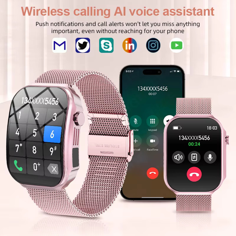 LIGE Smartwatch, Edelstahl, Roségold, 2,2 Zoll, Herren - Bild 2