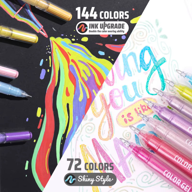 Kolorowys Acryl-Gelstifte und Glitzer-Gelstifte Set mit 216 Farben inklusive 144 Acrylfarben-Stiften und 72 speziellen Multi-Glitzer-Gelstiften in Multicolour - Bild 3