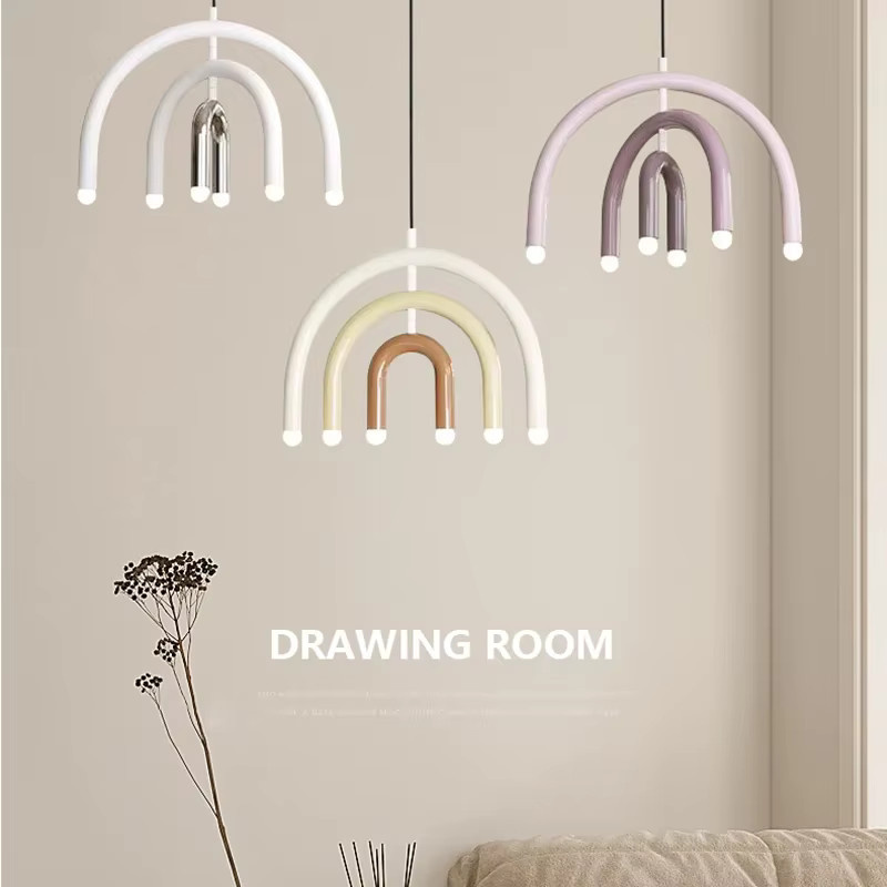 JIANKEXING Regenbogen LED Pendelleuchte in U-Form, minimalistischer Designer-Kronleuchter in Multicolour für Kinderzimmer und Wohnzimmer - Bild 1