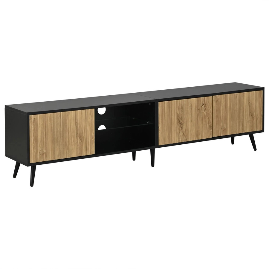 okwish TV Schrank mit LED und gehärtetem Glas in Natur, modern mit Stauraum, B/T/H: 175 x 43,5 x 31 cm - Bild 2