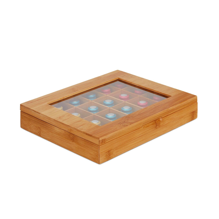 Relaxdays Kapselbox aus Bambus in Natur mit 24 Fächern, B/T/H: 30 x 25 x 5,5 cm - Bild 2