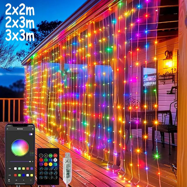 TLEDMP RGB LED-Vorhang-Lichterkette mit App- und Fernbedienung, Multicolour SMD Lichterkette für Fenster, Wand und Schlafzimmer, ideal für Hochzeit, Party und Weihnachten - Bild 1
