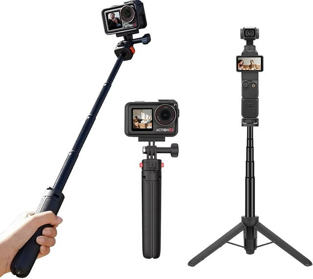 MT-08 Mini-Stativ und Selfie-Stick aus Aluminiumlegierung in Schwarz mit 1/4 Zoll Schraube, Kaltschuhhalterung und 360 Grad Drehung, Tragfähigkeit 600 g - Bild 1