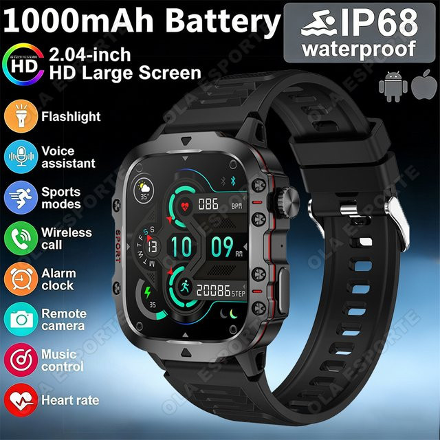 Ola Esporte Smartwatch, 1,96 Zoll, Gold, Silikon, Bluetooth, IP68 Wasserdicht - Bild 1