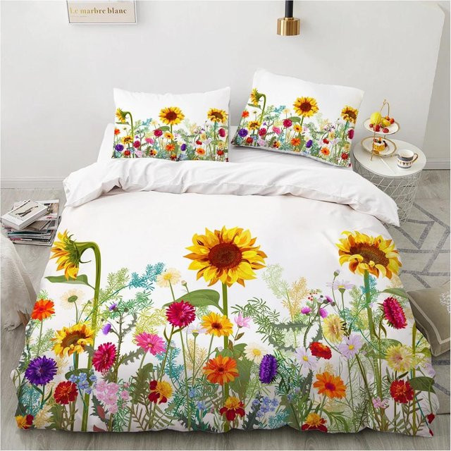 Luxuriöses 3D-Bettwäscheset Your Warm Home in Weiß mit floralem Design, bestehend aus Bettbezug und 2 Kissenbezügen, B/H: 135 x 200 cm, Kissen: 50 x 70 cm - Bild 1