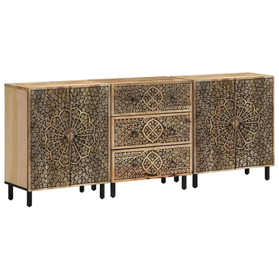 3er Set vidaXL Beistellschränke aus Massivholz Mango in Braun, B/T/H: 60 x 33 x 75 cm - Bild 2
