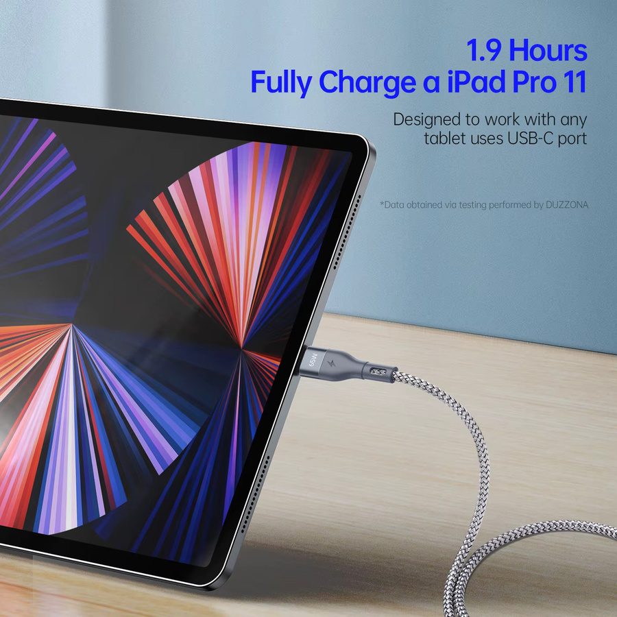 DUZZONA USB-C-auf-USB-C-Kabel in Grau, kompatibel mit PD 65 W - Bild 3