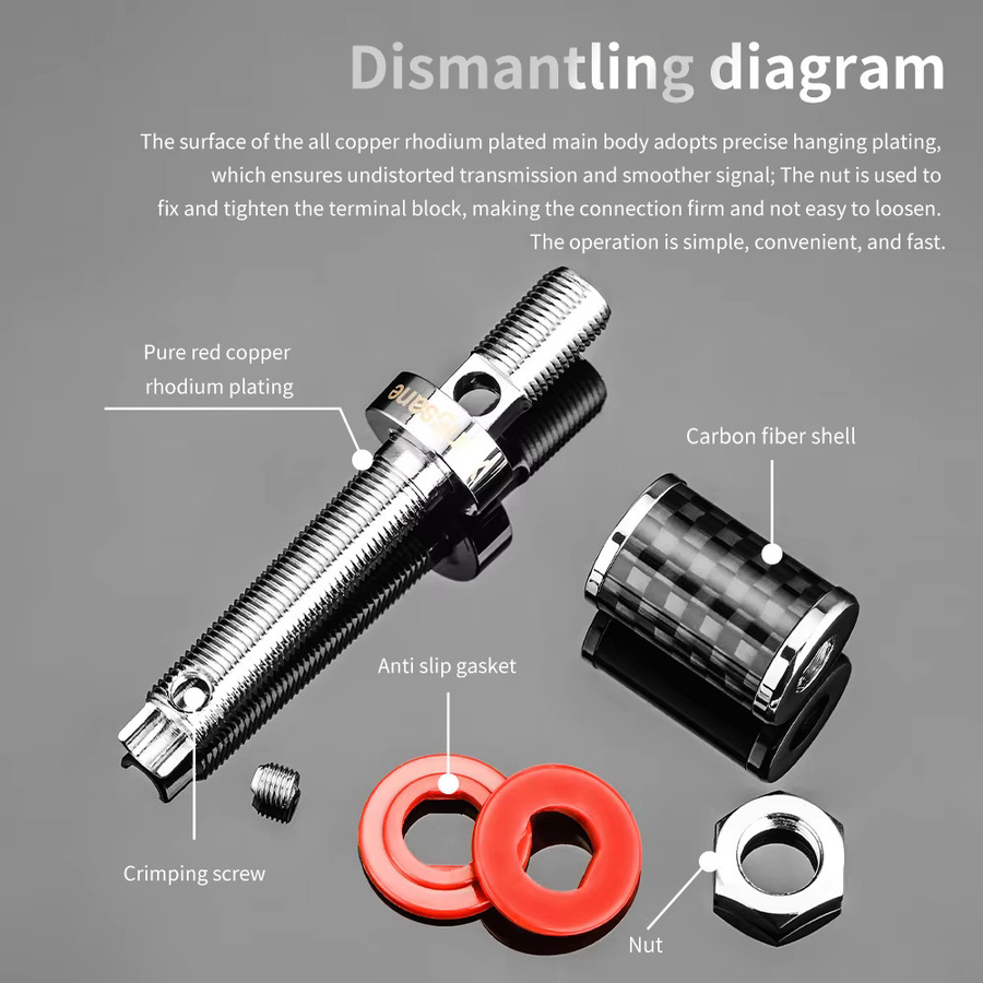Xangsane Hifi-Klemmenblock aus rotem Kupfer mit Rhodinierung und Platinbeschichtung für Audio-Bananenstecker in Rot und Silber - Bild 3