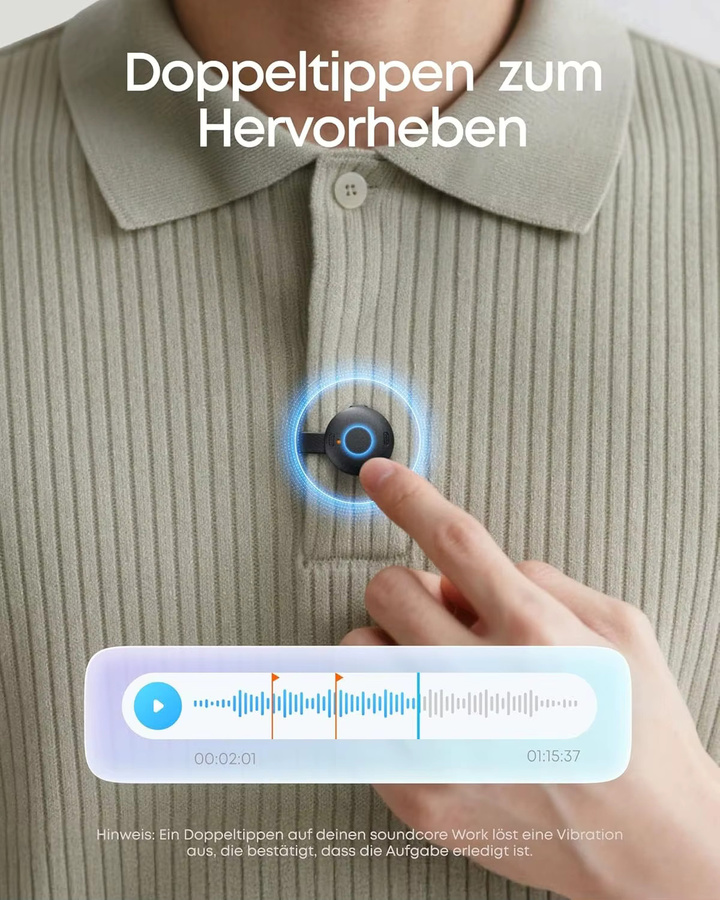 soundcore Work by Anker KI Stimmrekorder Digitales Diktiergerät mit KI-Schreibfunktion und Spracherkennung in Schwarz mit 64GB Speicher - Bild 3