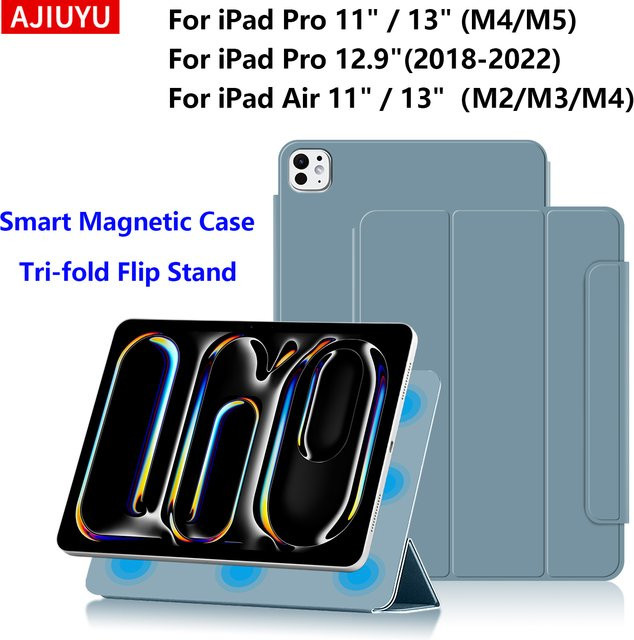 AJIUYU Magnetische Hülle für iPad Pro 12.9 (2018-2022) und iPad Air 4/5 (10.9 Zoll) sowie iPad Air 11/13 Zoll (M2/M3/M4) und iPad Pro 11/13 Zoll (M4/M5) Smart Cover in Blau - Bild 1