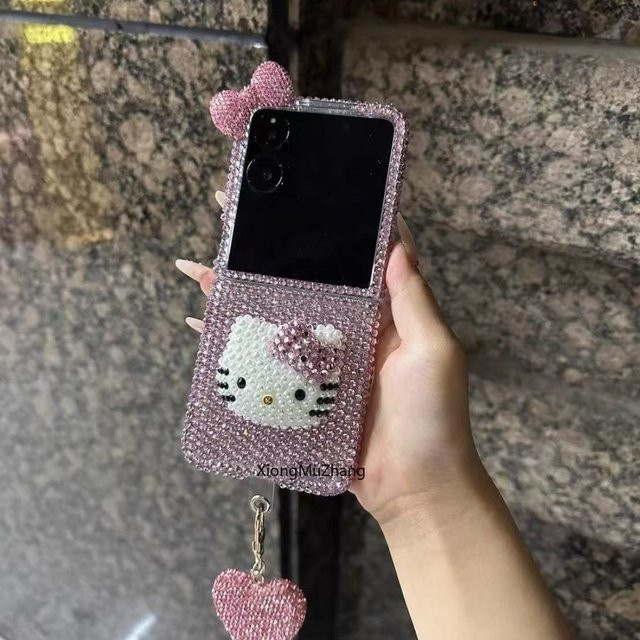 Glitzernde Hello Kitty Handyhülle für Samsung Galaxy Z Flip und Z Fold in Pink mit 3D-Rhinestone-Effekt - Bild 1
