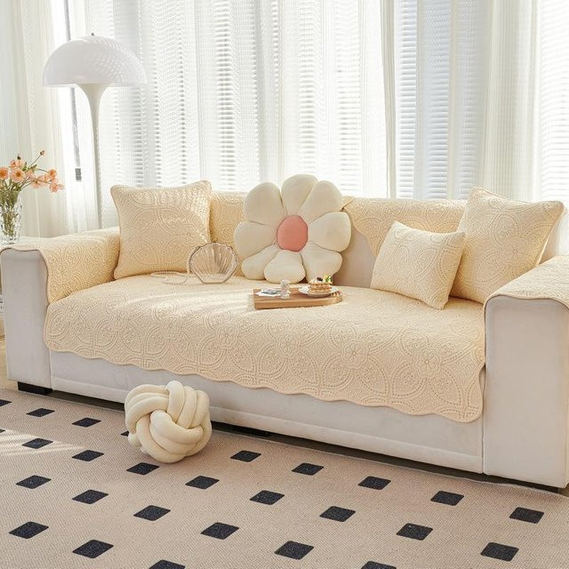 Französisches Sofakissen mit Retro-Stickerei aus reiner Baumwolle, quadratischer Sofabezug mit rutschfestem Leder, B/B: 70 x 70 cm - Bild 1